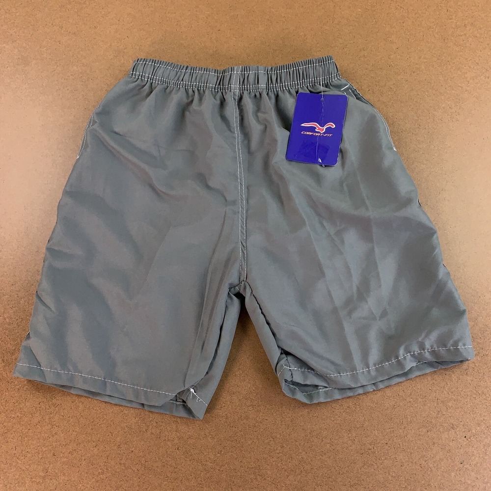 Comfort Fit Boys Size Large (12-14) Gray Lined Drawstring Swim Trunks NWT